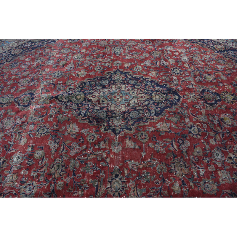Tapis surdimensionné en laine rouge à motif floral surdimensionné de 112,2 x 148,4 pouces