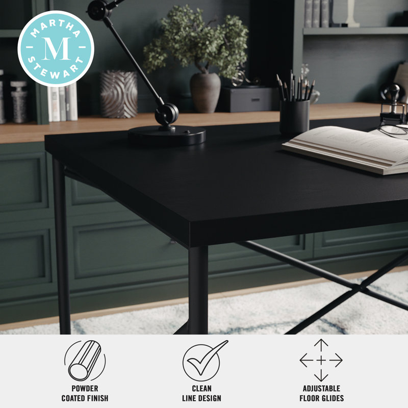 Black Wood Grain Parsons Desk with Metal X-Frame