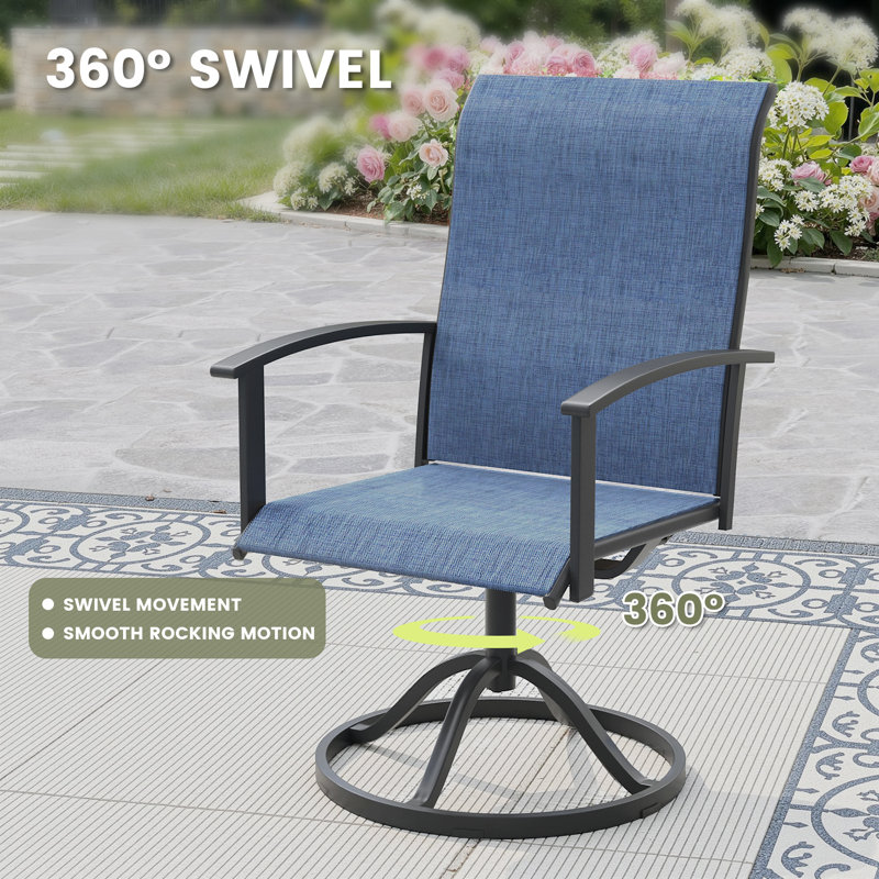 8-Person Square Patio Dining Set With Swivel PVC-coated polyester Chairs, Black/Blue