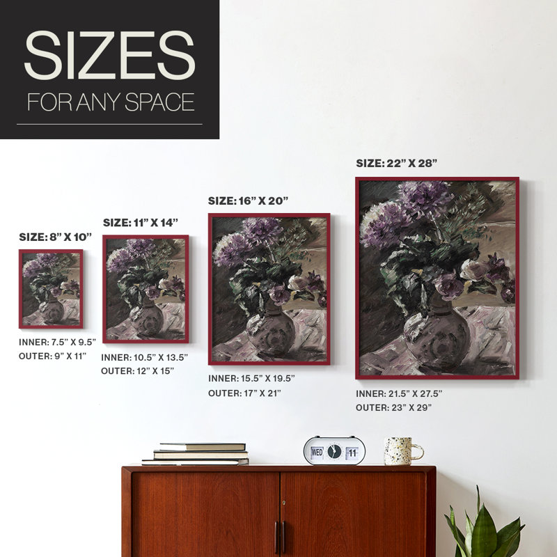 Reproduction florale vintage avec encadrement CCLXIX - bois massif, H 21 po x l 17 po, Rouge