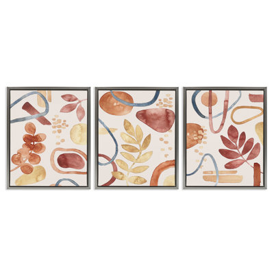 Ensemble de cadres flottants 3 pièces Natural Abstract & Leaves Organics, design par Camila Juncos