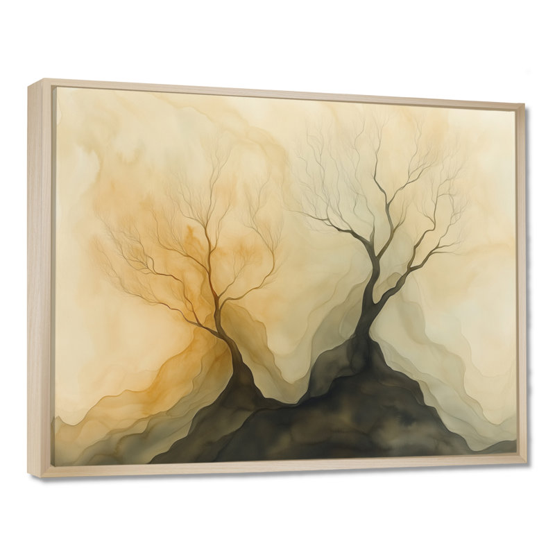 Toile avec arbre venteux, art mural silhouette d'arbre, Deilkes, H 24 po x l 32 po, Cadre naturel flottant