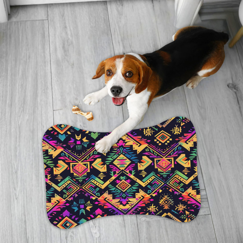 Vibrant Aztec Designs - 1 Piece Bone Shape Feeding Mat