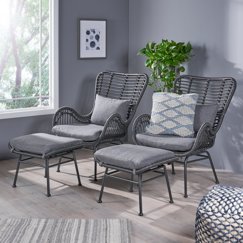 Roma Upholstered Accent Chair with Ottoman, Dark Gray, Gray