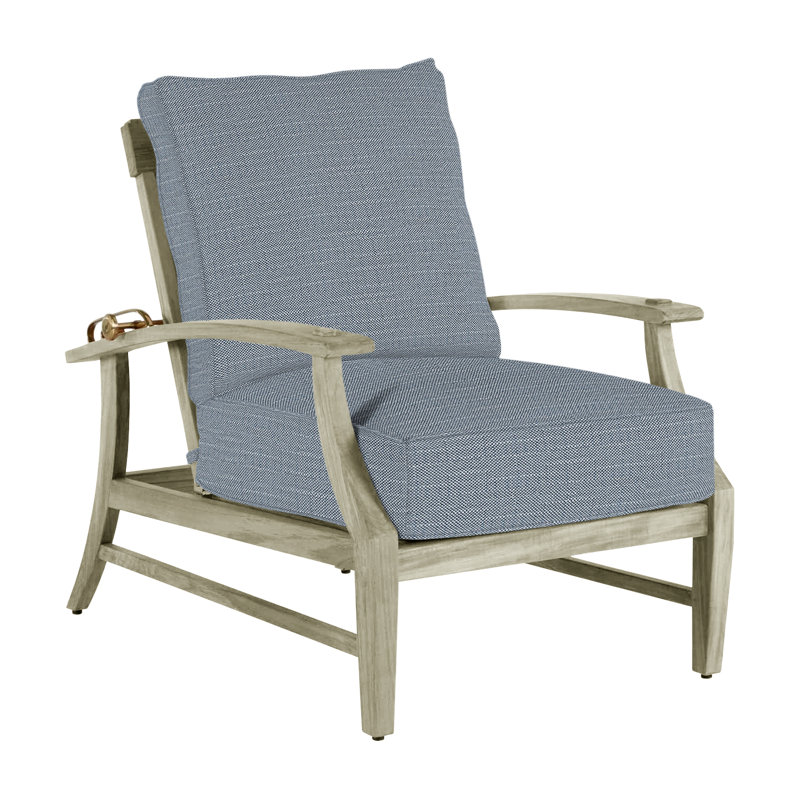 Croquet Teak Patio Chair with Cushions, Rollo Chambray InsideOut® Linen, Welt, Oyster Teak