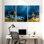 Paysage sous-marin avec corail doré et profondeurs bleues, ensemble de 3 impressions sur toile
