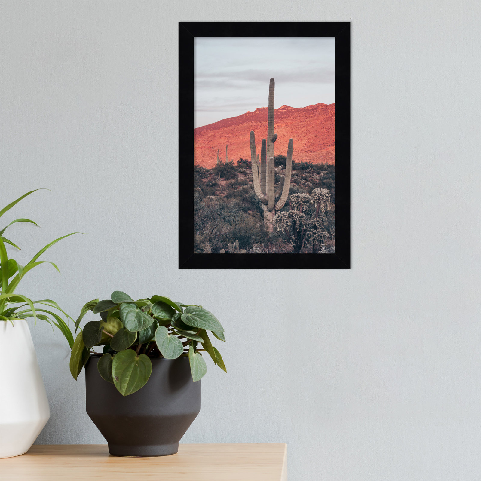 Sunsets and Saguaros Desert Photo Print, 13" H x 9" W x 1" D, Black