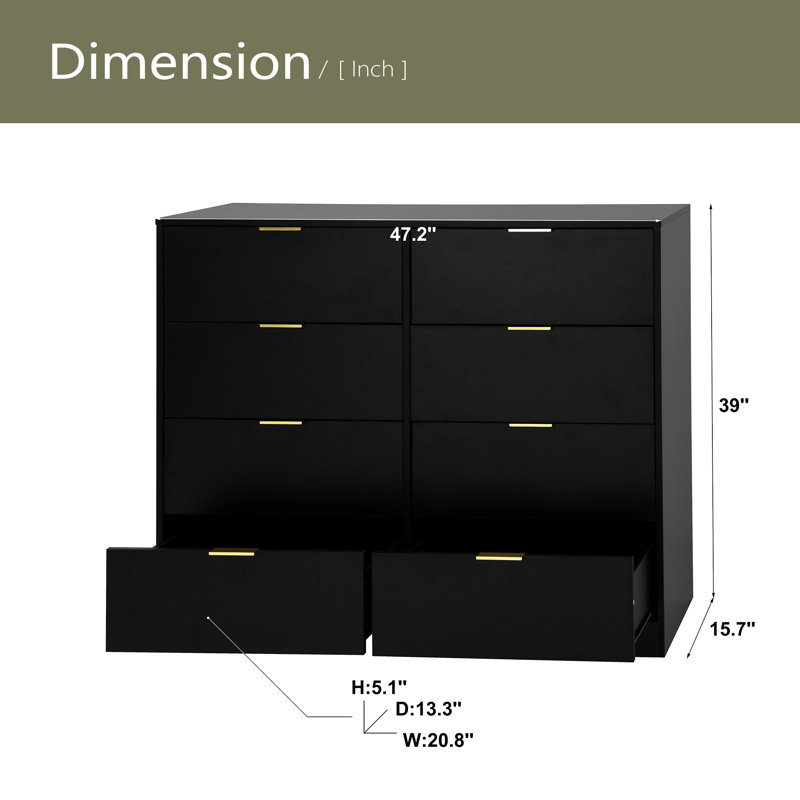 Commode 8 tiroirs pour chambre à coucher, commode de chambre moderne en bois, commode 8 tiroirs, commode haute pour placard, organisateur de commode pour le salon, placard, couloir