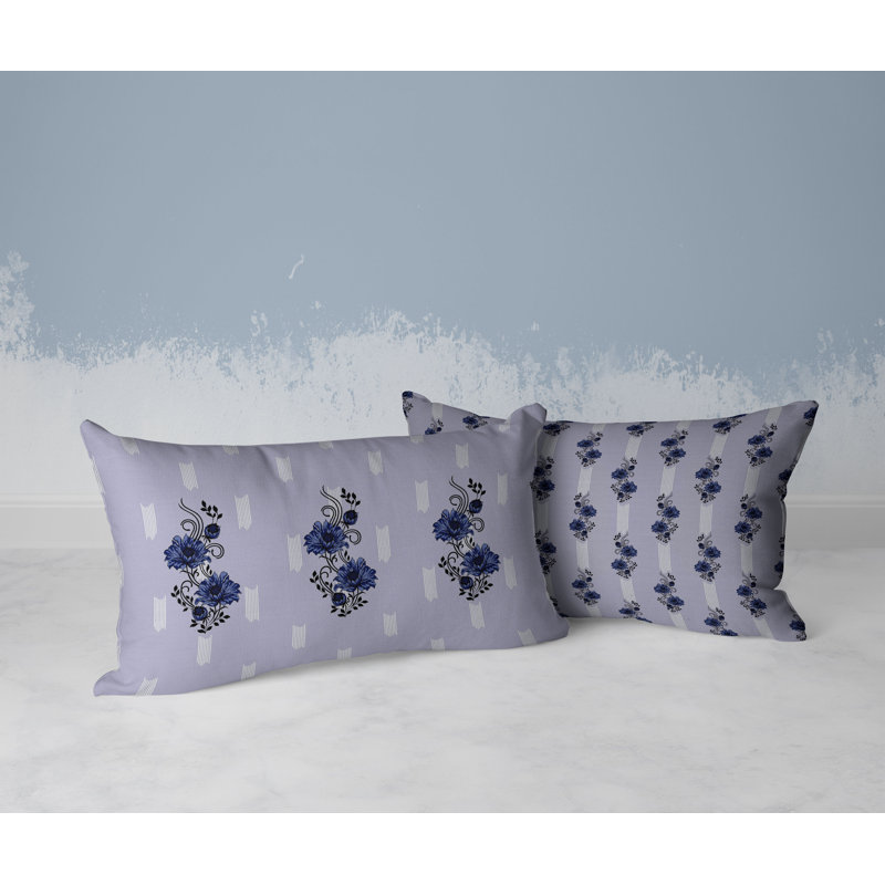 Floral Luminosity  Rectangular Throw Pillow, Blue/Black