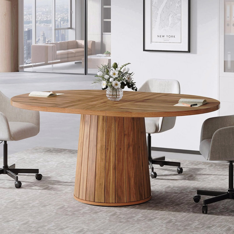 55.11" Oval Rustic Brown Wood Conference Table, Meeting Room Boardroom Table for 6 People