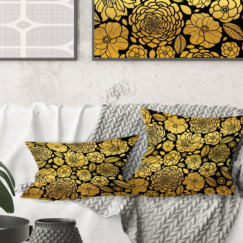 Coussin Golden Floral II - Mid-Century, 16 po x 1 po