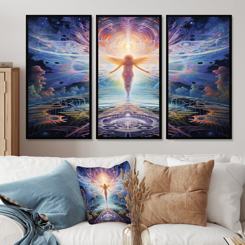 Delmar - Wings Angel, ensemble d'art mural, Cadre flottant noir, H 32 po x l 48 po x P 1 po
