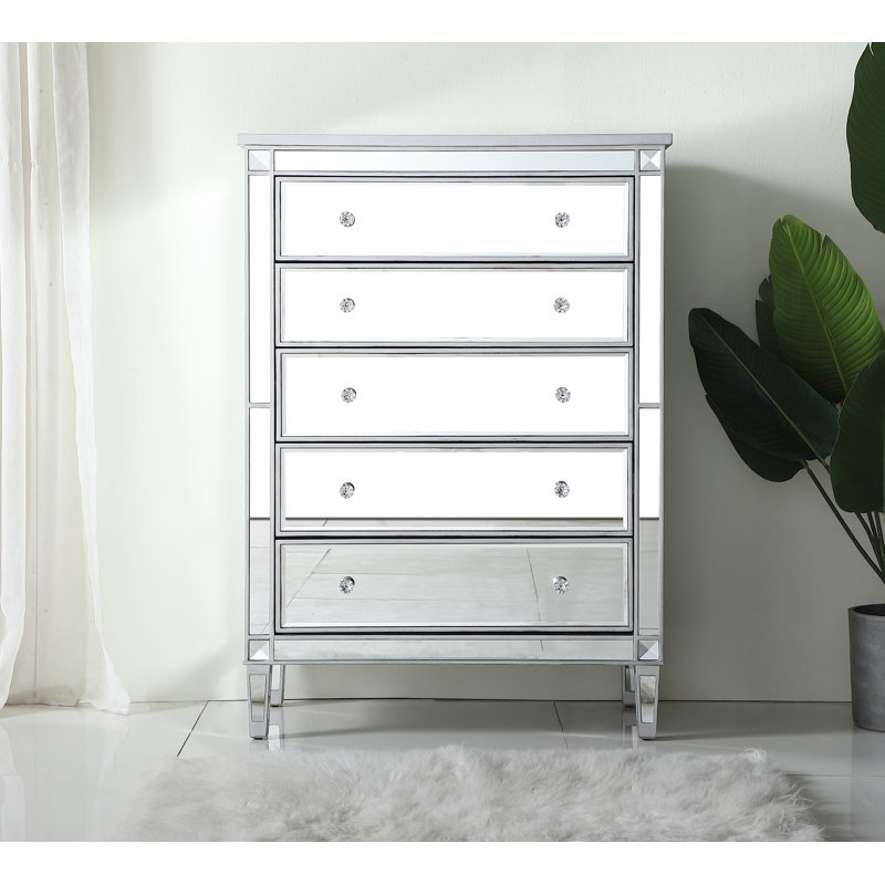 SPARKS 5 - Drawer 36'' W Chest, Mirrored/Silver