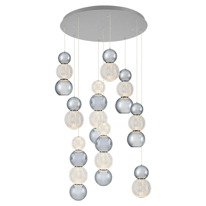 Lustre, H 47,24 po x l 21,65 po x P 21,65 po, Chrome chrome, 9 lumières