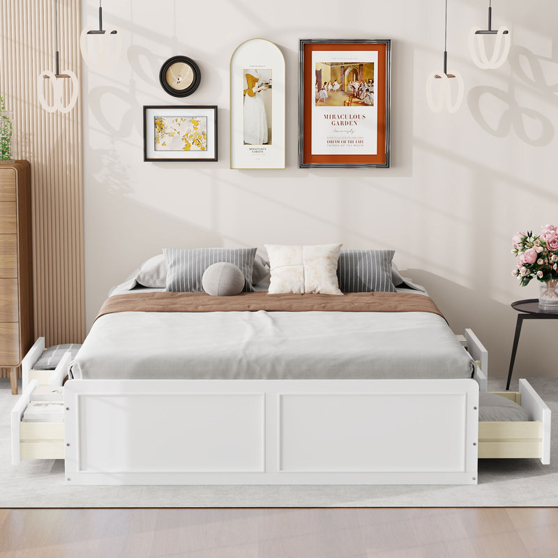 Grand lit de rangement en bois avec tiroirs, Blanc