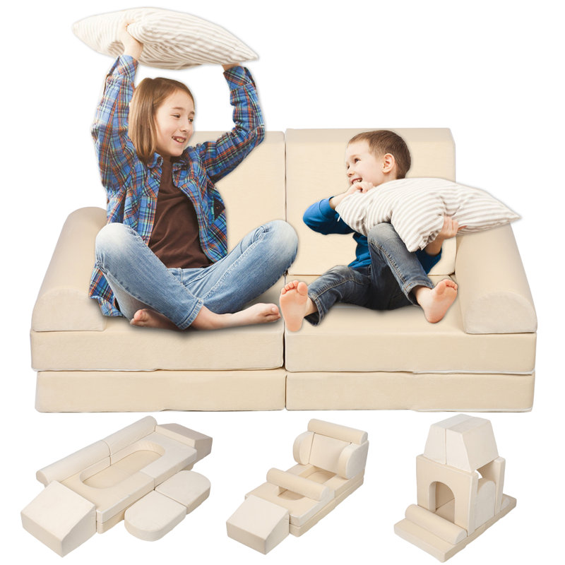 Modular Kids Play Couch,Toddler Play Sofa,Sponge Filling Block Play Couch, Dark Grey