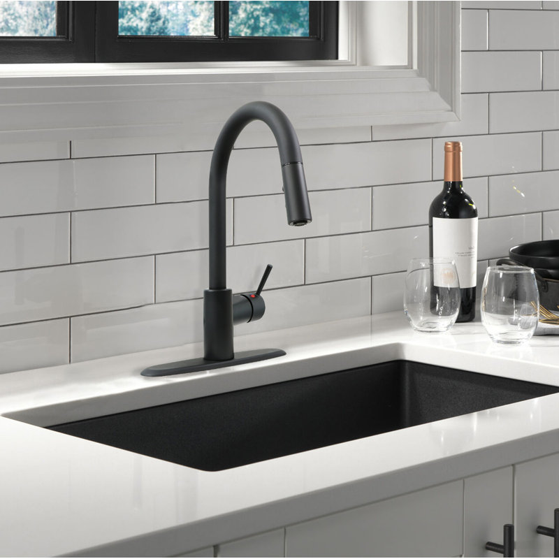 Matte Black Stainless Steel High Arc Kitchen Faucet with Pull-out Spray