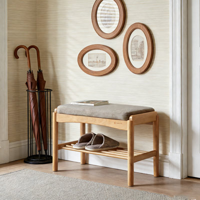 Banc à chaussures moderne en bois massif brun de 24 pouces