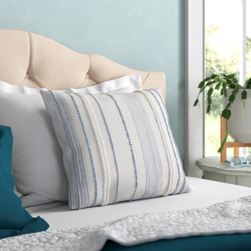 Henke Hand-Woven Striped Cotton Square Throw Pillow Cover, Blue Striped, Polyester