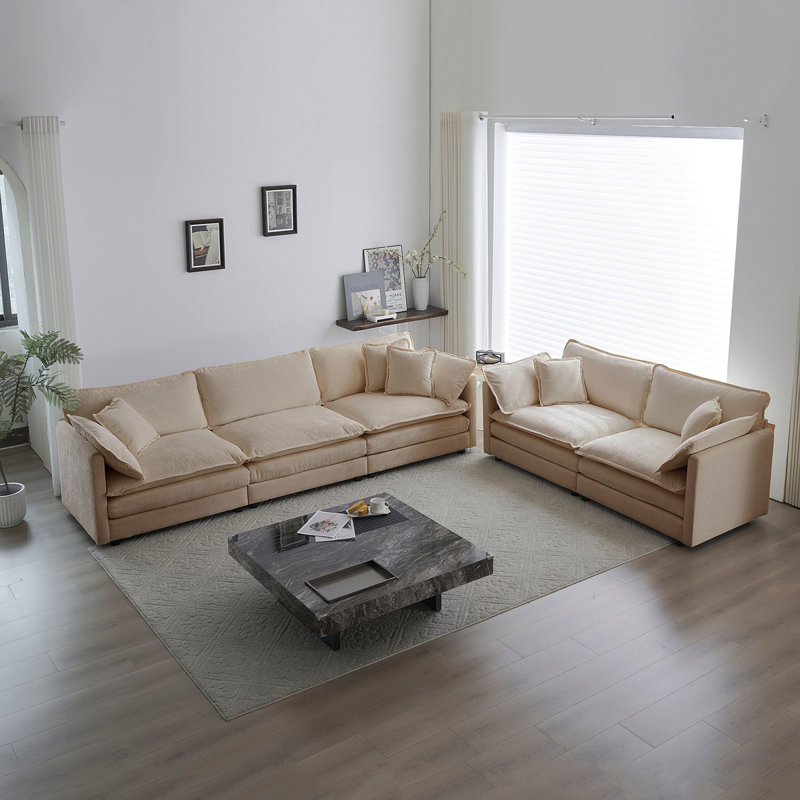 Ensemble de canapés-lits en chenille beige, Beige, Chenille