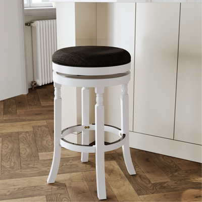 Tabouret de bar de 30 po, finition blanche et tissu gris anthracite, structure en bois franc, siège pivotant, coussin en mousse épaisse, pour la cuisine ou avec siège en tissu, pivot robuste à 360 degrés, comptoir rembourré