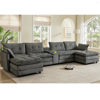 Canapé modulaire de 154 po avec repose-pieds en nuage avec repose-pieds modulaires en U de 154 po, canapé modulaire surdimensionné moderne à 6 places avec port USB