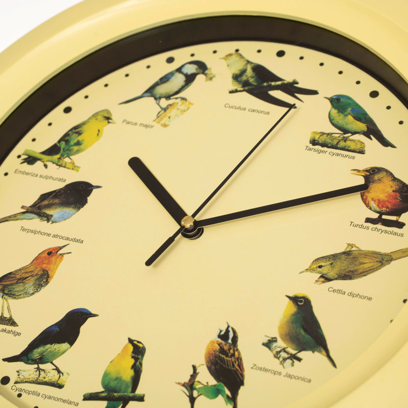  12" Round Decorative Singing Bird Wall Clock Battery-operated With Wild Nature Sounds Hourly Chime And Non-ticking For Home Office Kitchen Dining Bedroom Classroom And Living Spaces