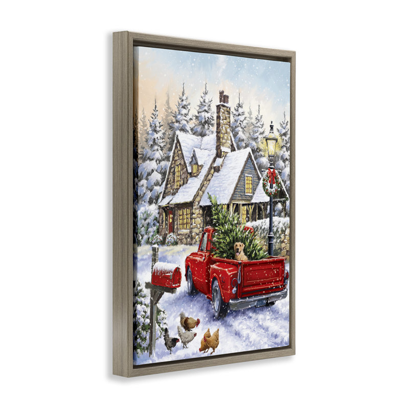 «Rustic Holiday Scene» par Ian Saxton, Cadre flottant orme Montalcino, H 31 po x l 21 po