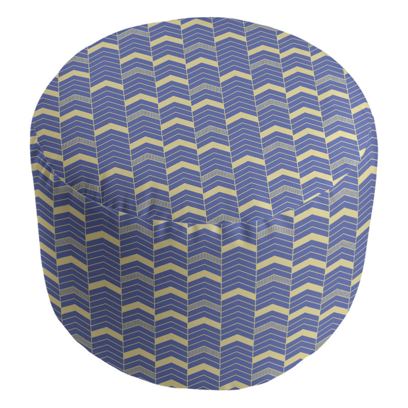 Upholstered Pouf, Blue/Yellow
