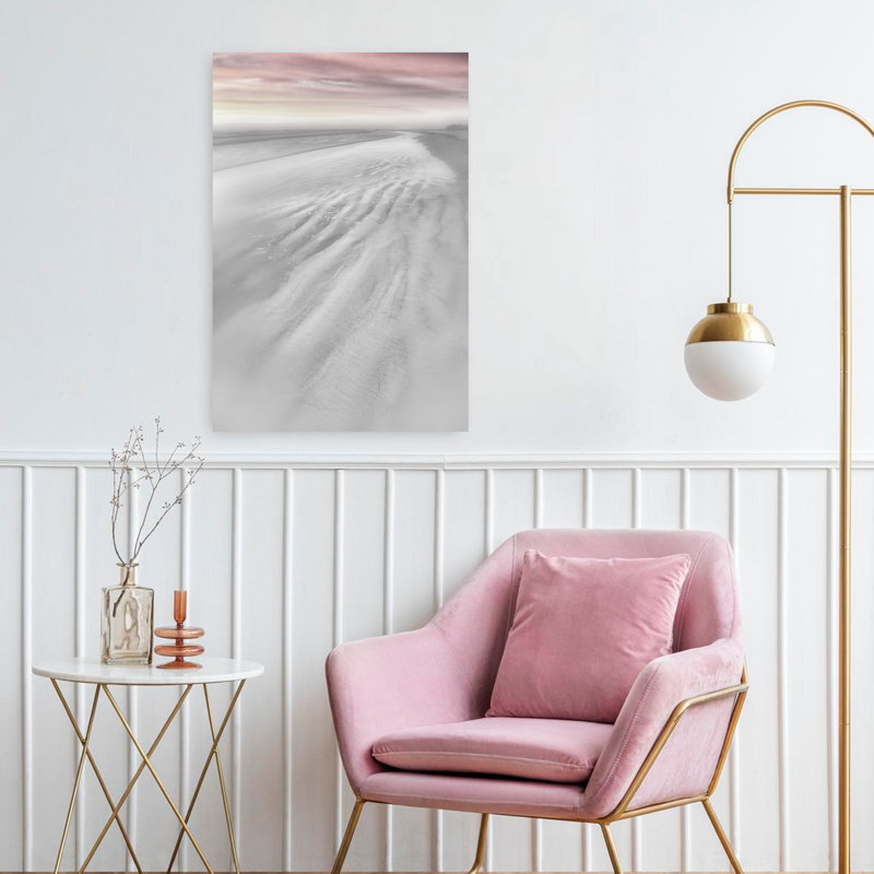 Art de paysage marin abstrait plage sereine minimaliste rose, H 24 po x l 16 po