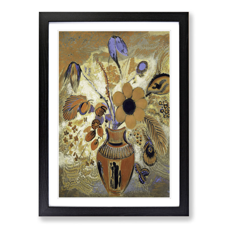 Etruscan Vase with Flowers by Odilon Redon - Picture Frame Painting, 48cm H x 36cm W x 2cm D, Black Framed