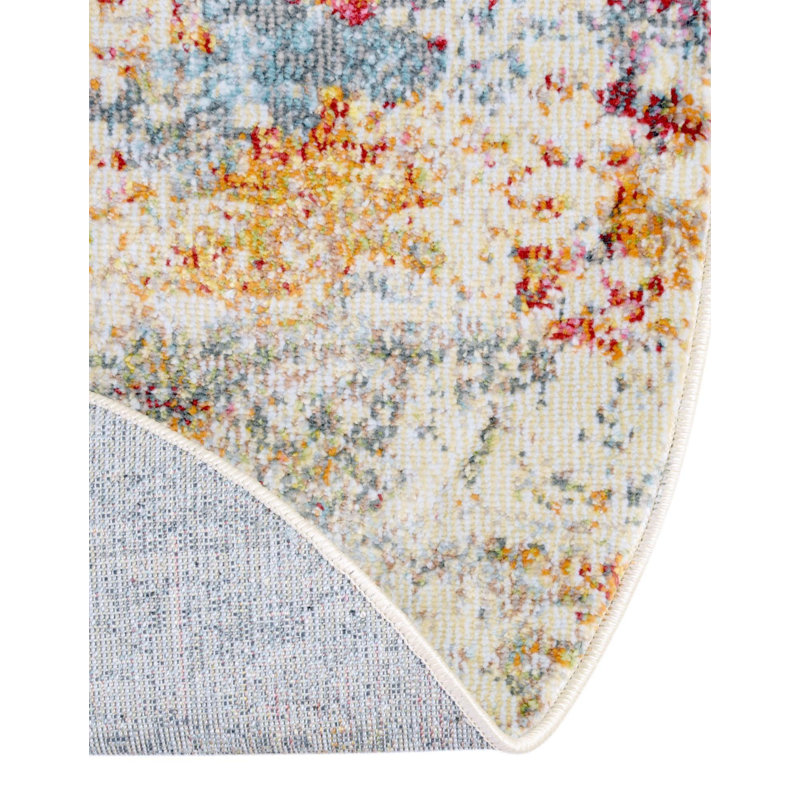Folmar Oriental Blue/Red/Orange/Cream Area Rug, Round 7'1"