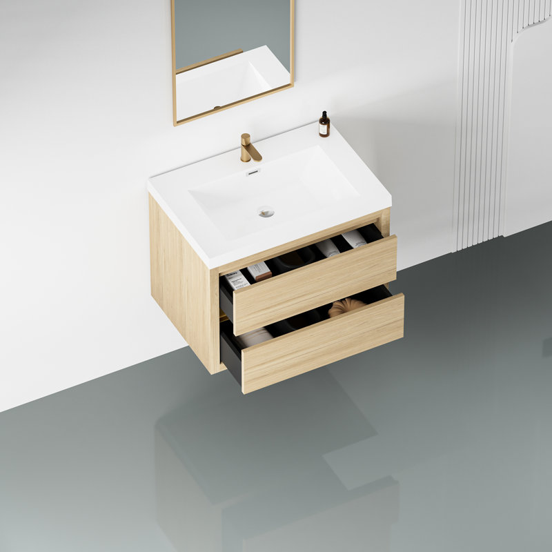 Bathroom 30" Vanity With Sink. Natural Oak . U-Shaped Storage Benefit. High Stone Resin Counter. Quiet Soft Close Drawer Activity. Simple Installation Form. 24V15-30No For Fascination. Value.