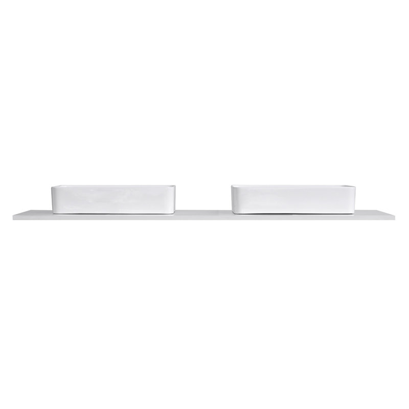 Dessus de meuble-lavabo blanc en pierre de quartz 60 po avec double vasque carrée en céramique