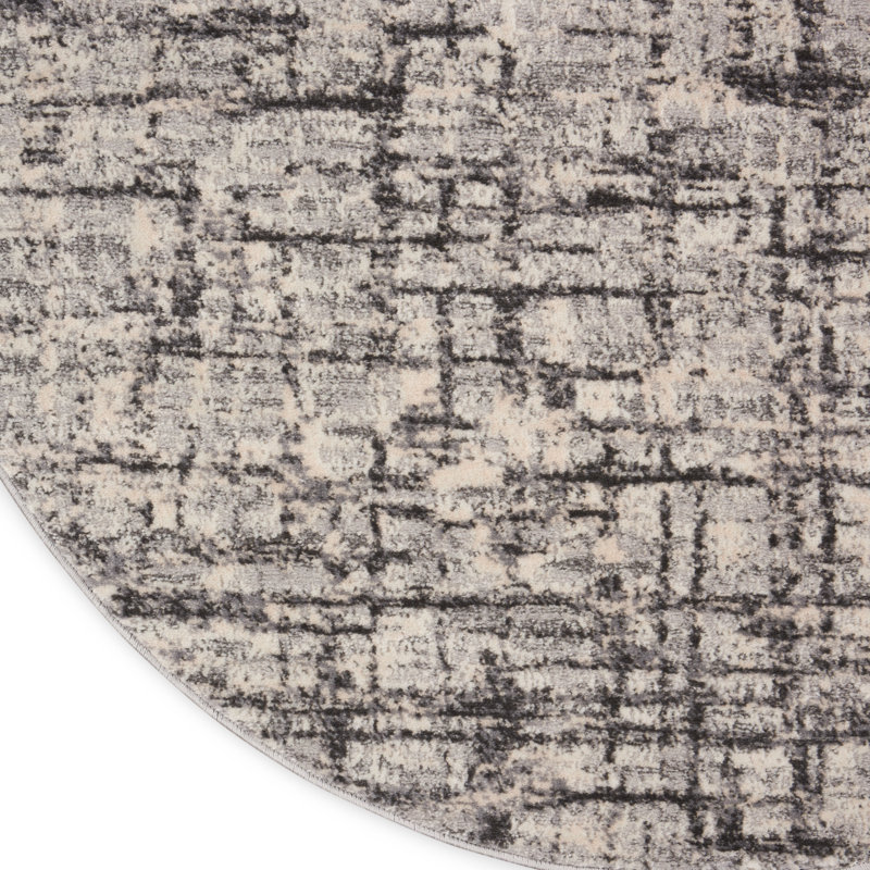 Tapis gris / ivoire à motif abstrait Rush, Rond 4 pi