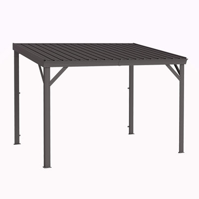 8' X10' Lean To Gazebo With Upgraded Drainage System, Wall Mounted Gazebo Hardtop Galvanized Steel Sloping Roof For Patio Deck Backyard Lawn Party