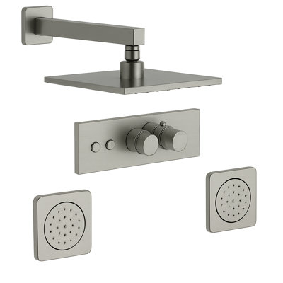 LineaBox Horizontal Square Shower System with 2-Way Diverter, 8-Inch Rain Shower Head and Two Body Sprays, Valve Included