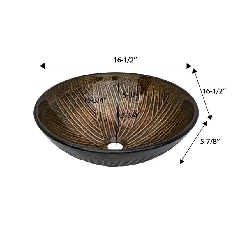 16.7" Glass Circular Vessel Bathroom Sink with Pop-Up Drain, Brown