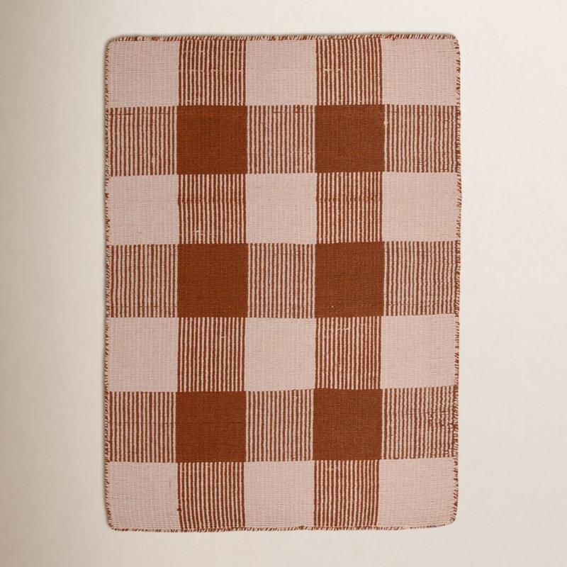 Simple Plaid Rug, Blush/Terracotta, Rectangle 8' x 10'