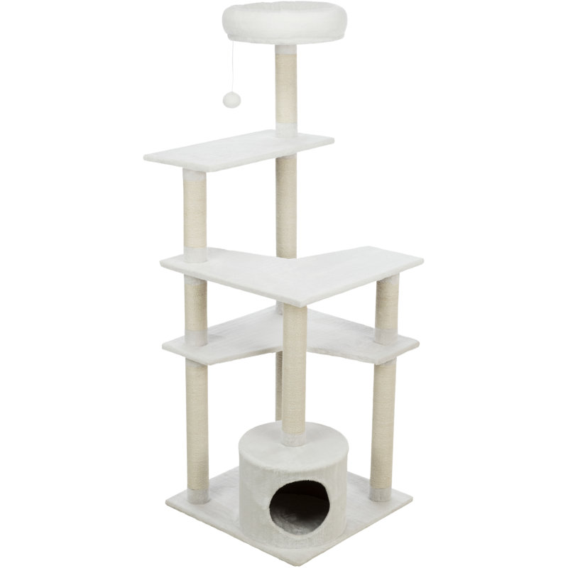 59" Cream Sisal and Wood Freestanding Cat Tree