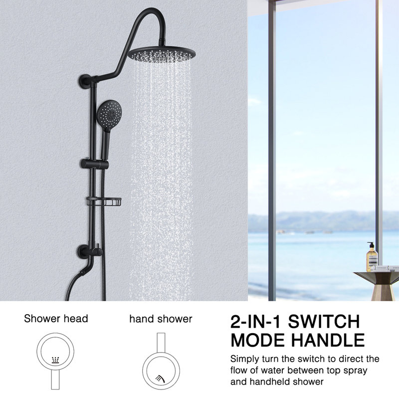 Pomme de douche à pluie 10 po et pomme de douche à main avec barre coulissante