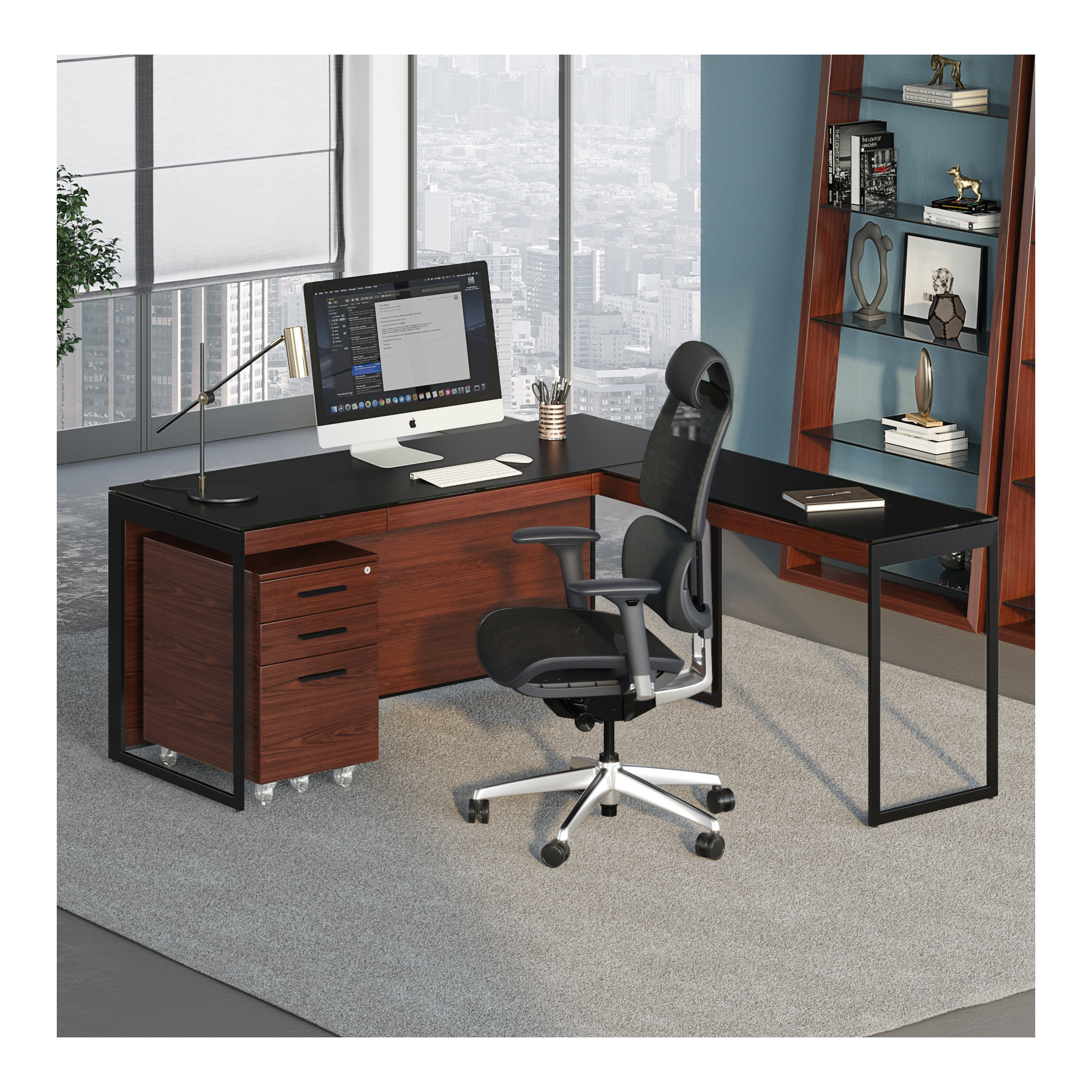 Sequel 20 Writing Desk, Chocolate Stained Walnut/Black, 24.75" H x 66" W x 24" D