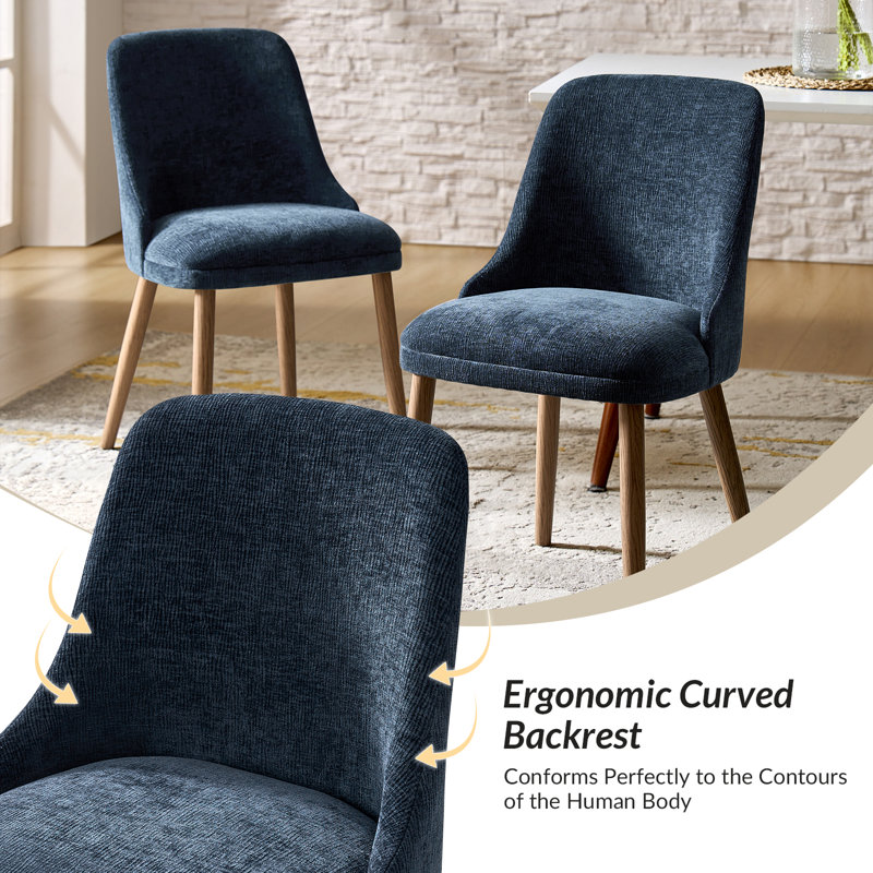 Kanalu 19.25" W Modern Upholstered Dining Chair Set with Solid Wood Legs, Navy, 6