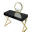 Bureau de coiffeuse à finition dorée avec miroir et plateau à bijoux