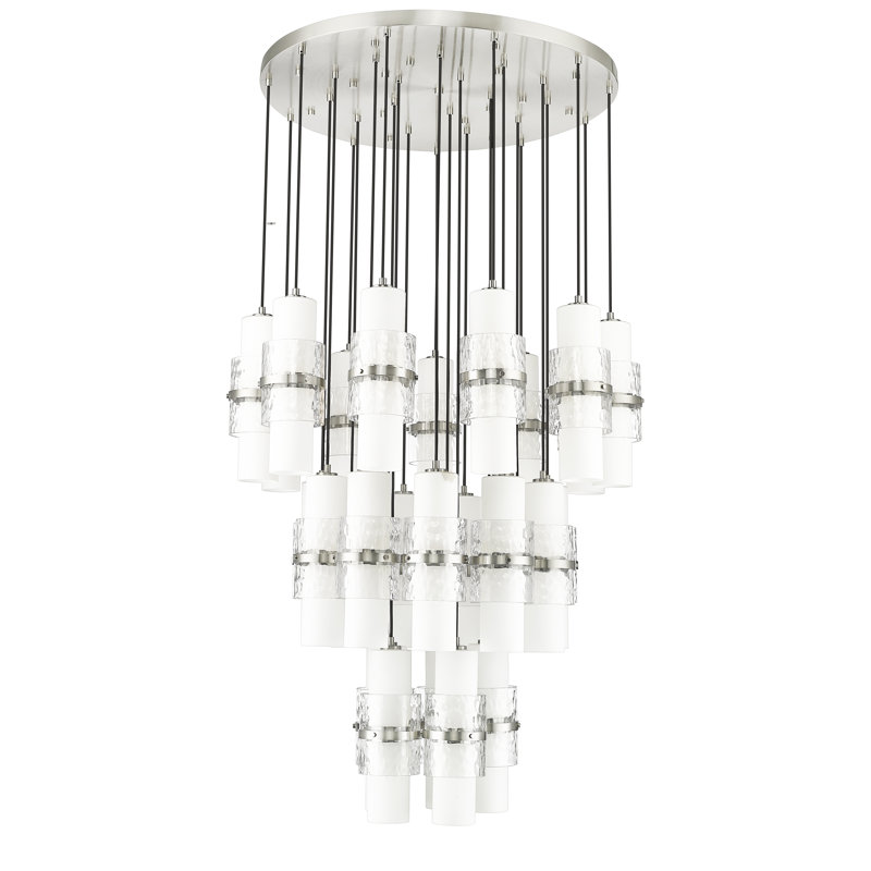 Lustre à niveaux multiples 27 lumières Bryelle, Nickel brossé