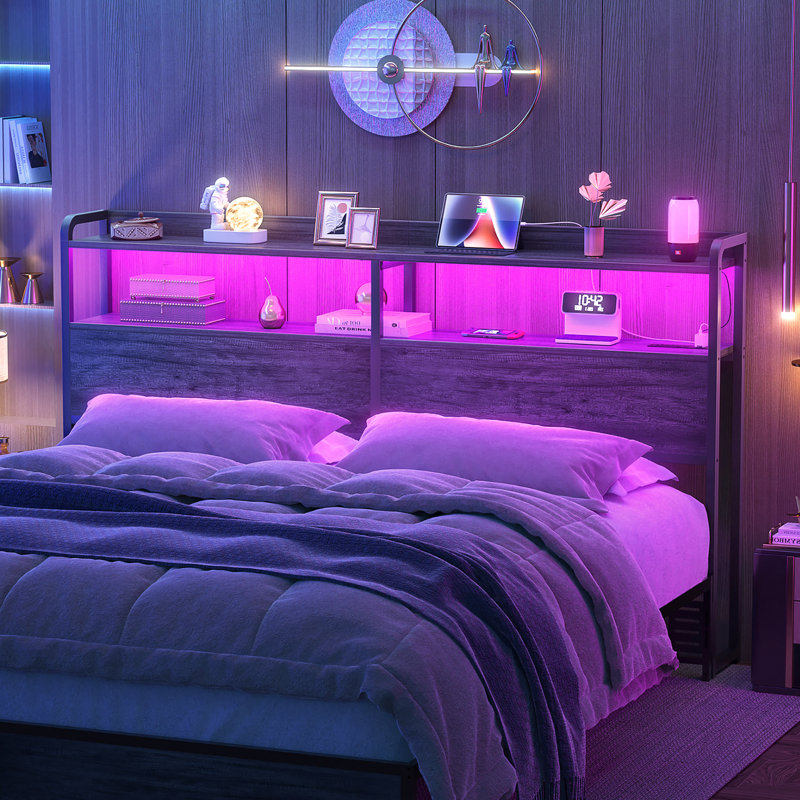 Têtes de rangement avec prises, ports USB et lumière DEL, Gris, Grand