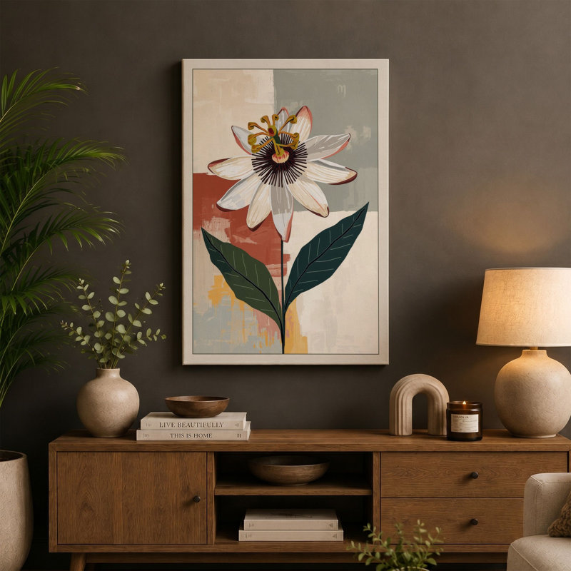 Striped Study Botanical - Wrapped Canvas, 30x20 - 76.2 x 50.8 cm, Ochre Border