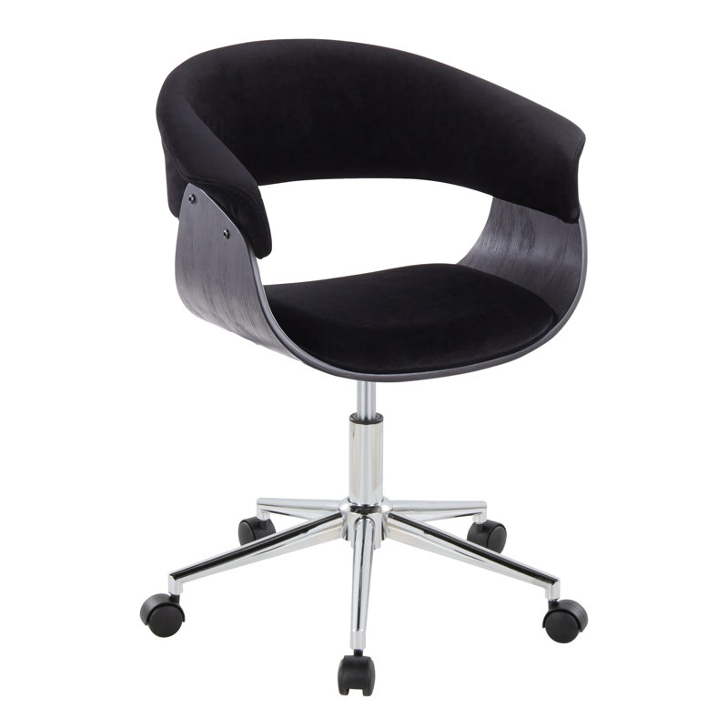 Chaise de bureau Zeitz, Chrome / bois noir, Velours noir