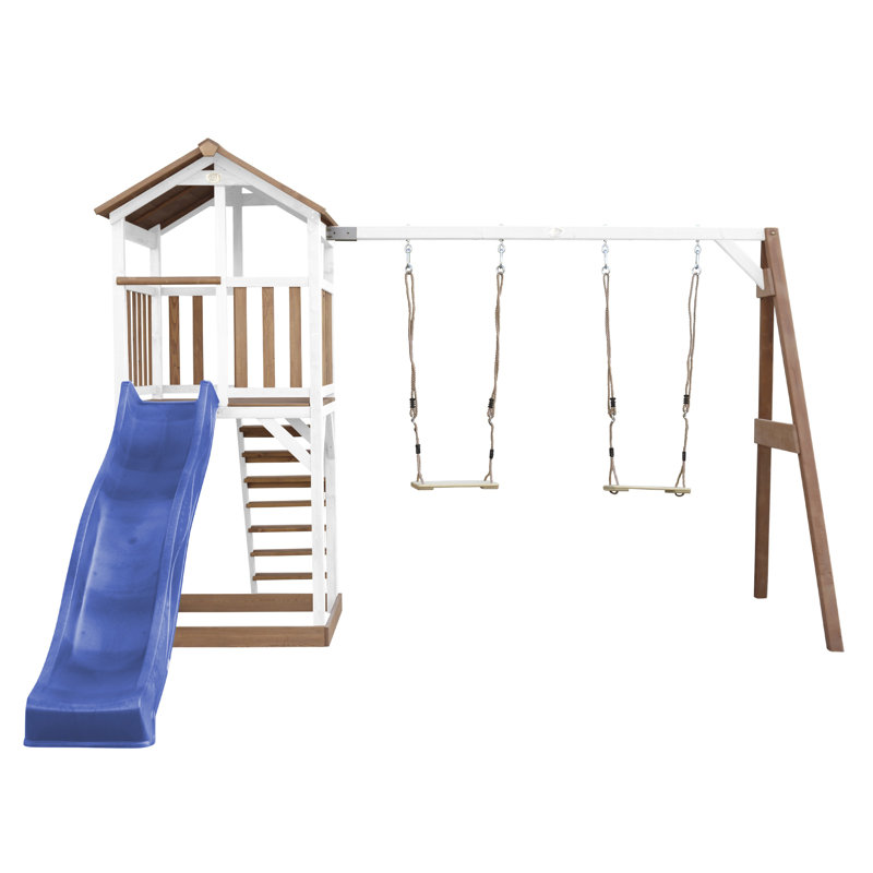 AXI Swing Set with 2 Swing(s) , 1 Slide(s), White/Brown, Blue