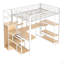 Lit mezzanine double en métal avec escalier de rangement et petite armoire, bureau intégré et tablettes de rangement-110657565